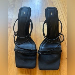 Zara Black Jewel Heel Strappy Sandals size 39